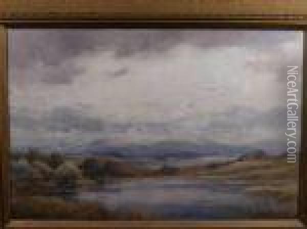 Cattlebeside A Pond In A Cloudy Landscape Oil Painting - George Russell Gowans