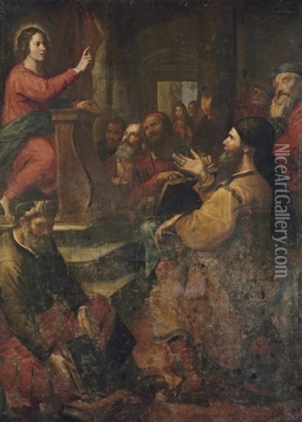 Christ Among The Doctors Oil Painting - Giovanni Andrea Ansaldo