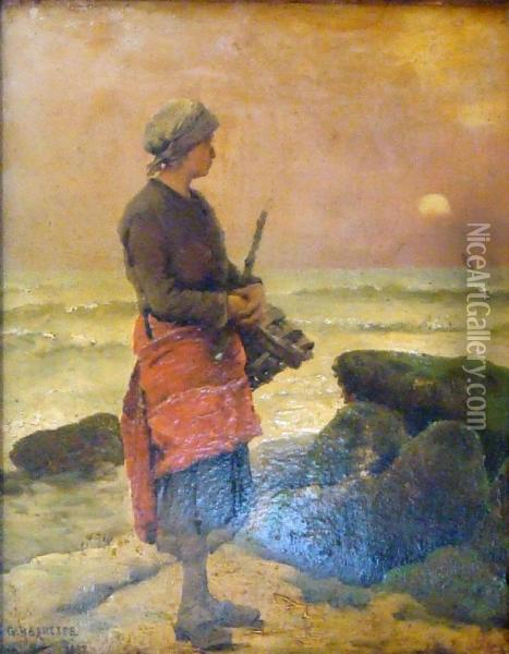 Ramasseuses De Coquillage Oil Painting - George Haquette