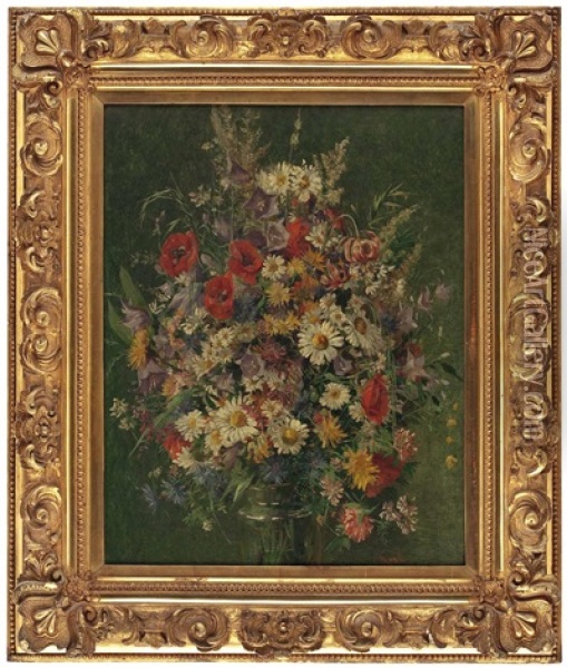 Blumenstillleben Mit Mohn Und Margariten In Vase Oil Painting - Josef Kral
