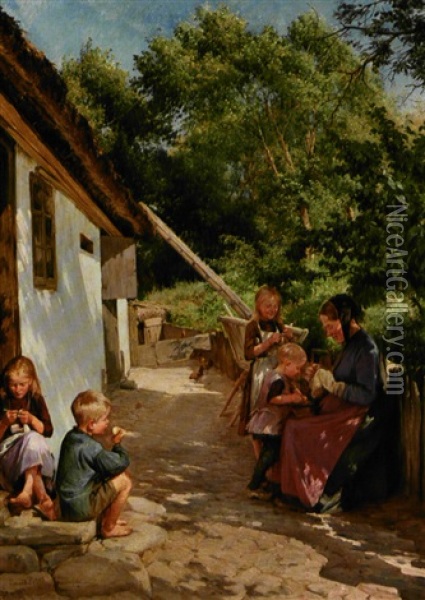 Sommerdag Udenfor Hytten Oil Painting - Edvard Frederik Petersen