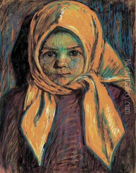 Girl with Yelloow Scarf 1917 Oil Painting - Istvan Nagy