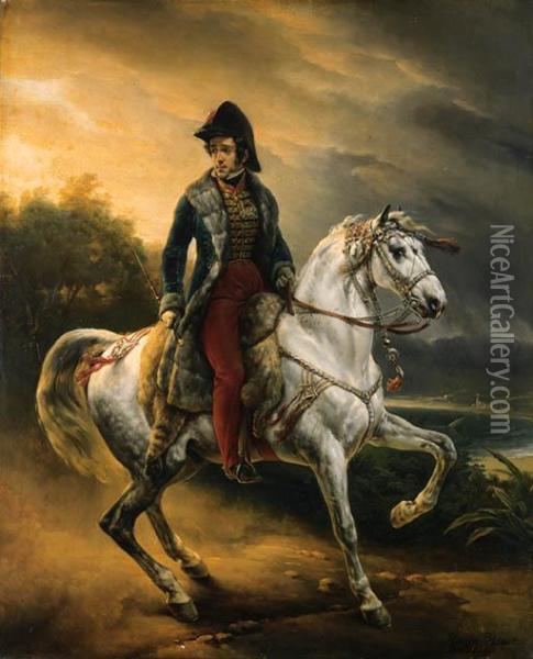 Portrait Of Justo Machado Y Salcedo, Spanish Consul In Paris Onhorseback Oil Painting - Horace Vernet