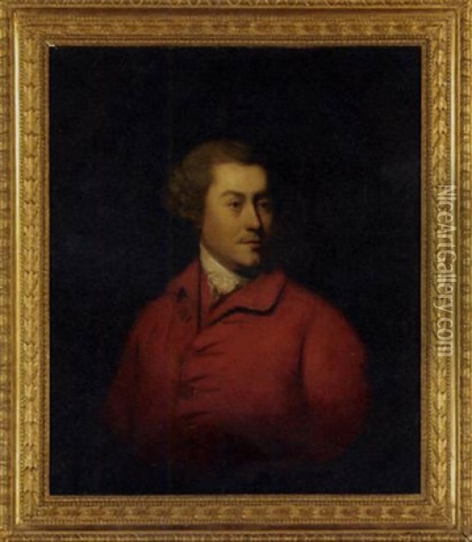 Portrait Of A Gentleman In A Red Coat Oil Painting - Thomas Beach