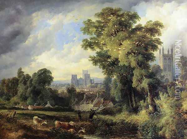 The West Front of Wells Cathedral with St. Cuthert's Church in the Fourground Oil Painting - John Syer