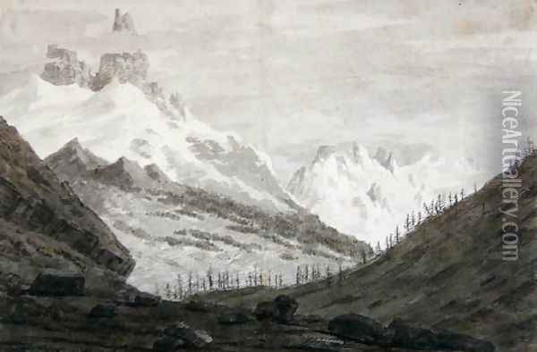 Between Chamonix and Martigny, 1776 Oil Painting - John Robert Cozens