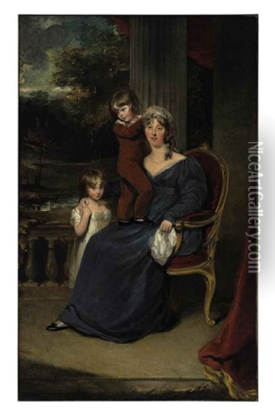 Portrait Of Lady Louisa Harvey And Her Children Edward And Louisa, On A Balcony (collab. W/another) Oil Painting - Thomas Lawrence