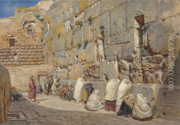 Klagemauer Der Juden: The Wailing Wall, Jerusalem Oil Painting - Carl Friedrich H. Werner