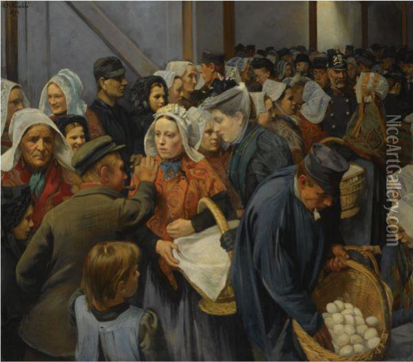 On The Market, Brabant Oil Painting - Heinrich Martin Krabb