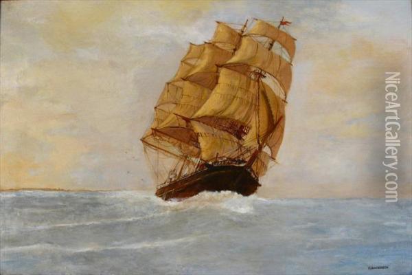 Masted Schooner At Sea Oil Painting - Florence Anderson
