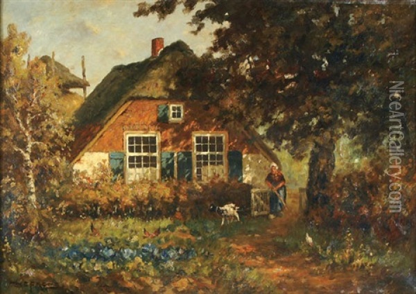 Tending The Garden Oil Painting - Martinus Jacobus Nefkens