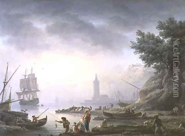 Seaport at Dawn, 1751 Oil Painting - Claude-joseph Vernet