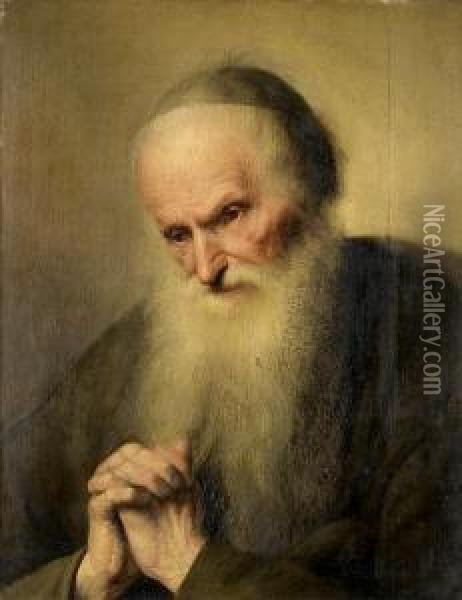An Elderly Bearded Man In Prayer Oil Painting - Jacques des Rousseaux