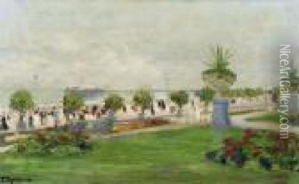 Seeterrasse Im Sommer. 1913. Oil Painting - Ernst Oppler