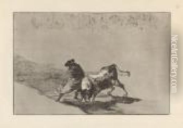 El Diestrisimo Estudiante De Falces, Embozado Burla Al Toro Con Sus Quiebros Oil Painting - Francisco De Goya y Lucientes