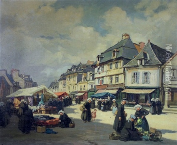 Marche De Dol En Bretagne Oil Painting - Henri Alphonse Barnoin