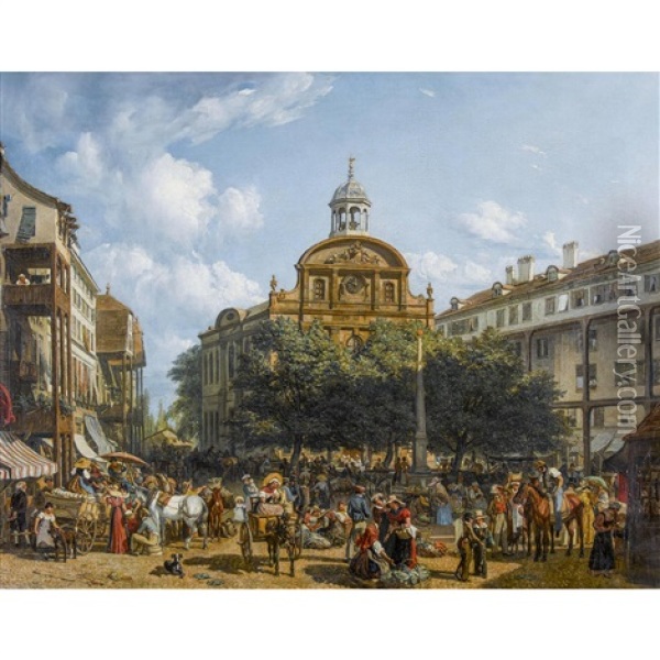 La Place De La Fusterie A Geneve Oil Painting - John James Chalon