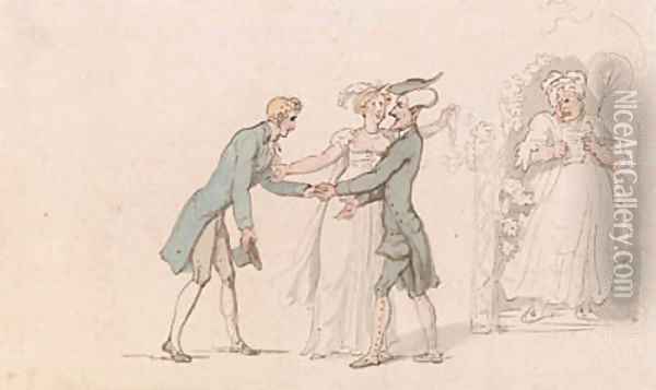 Dr. Syntax and a young couple Oil Painting - Thomas Rowlandson