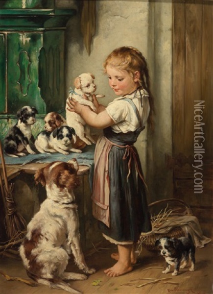Die Hundemutter Oil Painting - Rosa Schweninger