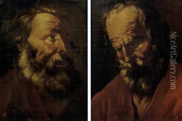 Testa Di Apostolo (+ 1 Other; 2 Works) Oil Painting - Nunzio Rossi