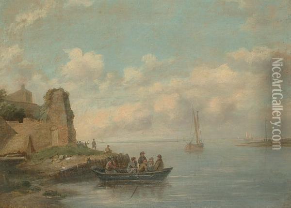 Men In A Boat Rowing Out Oil Painting - Hermanus Jr. Koekkoek