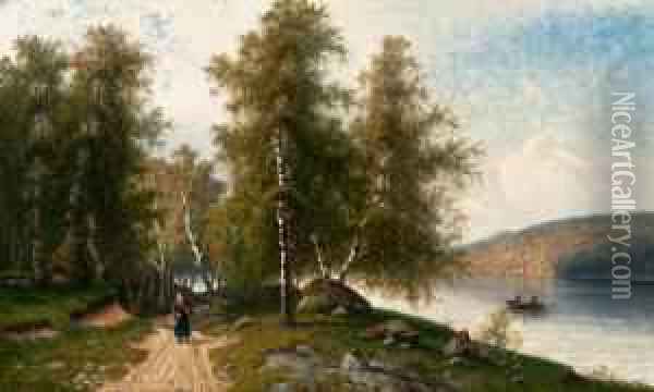 Birches By The Lake At Summertime Oil Painting - Julius Weidig