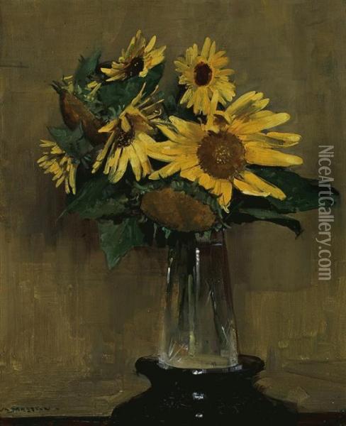 Sunflowers Oil Painting - Arthur Ernest Streeton