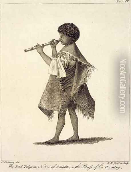 The Lad Taiyota, Native of Otaheite, in the Dress of his Country, engraved by R.B. Godfrey, plate 9 from Journal of a Voyage to the South Seas, pub. 1823 Oil Painting - Sydney Parkinson