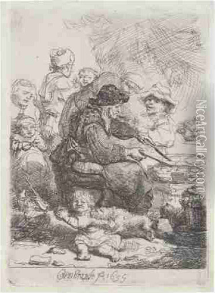 The Pancake Woman (b., Holl.124; H.141; Bb.35-i) Oil Painting - Rembrandt Van Rijn