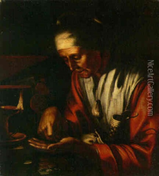 A Moneylender Counting Money By Candlelight Oil Painting - Hendrick Bloemaert