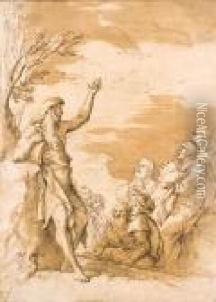 Saint John The Baptist Preaching Oil Painting - Salvator Rosa