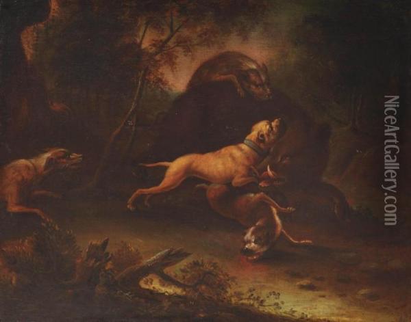 A Wild Boar Hunt Oil Painting - Joseph Rosa Roos