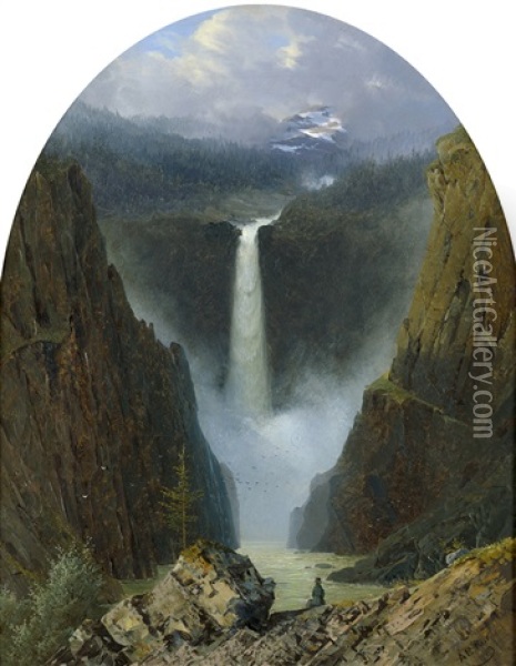 Der Wasserfall Vettisfossen In Norwegen Oil Painting - Anton Edvard Kjeldrup