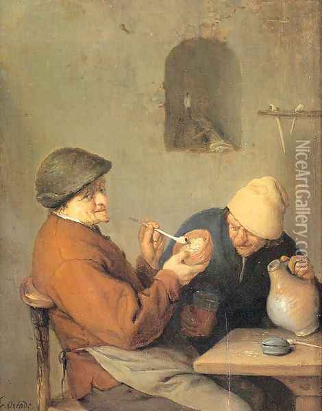 The Drinker and the Smoker Oil Painting - Adriaen Jansz. Van Ostade