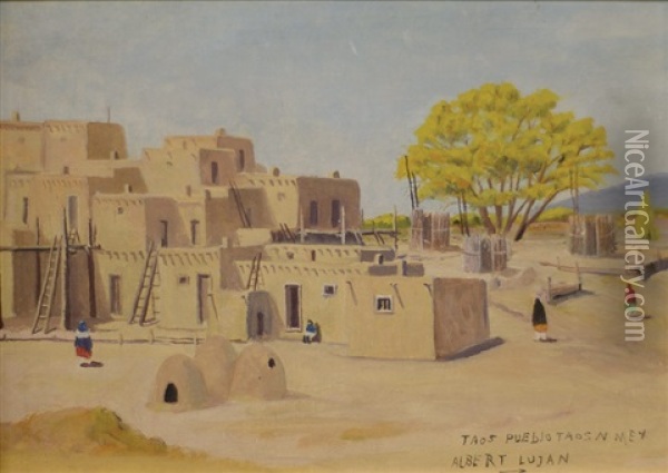 Taos Pueblo Oil Painting - Albert Lujan