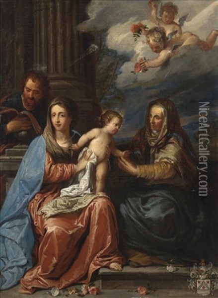 The Holy Family With Saint Anne Oil Painting - Jan Erasmus Quellinus
