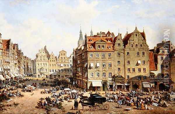 The Market in Wroclaw, 1877 Oil Painting - Adelbert Wolfl