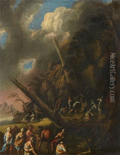 Moses Striking Water From The Rock Oil Painting - Giovanni Ghisolfi