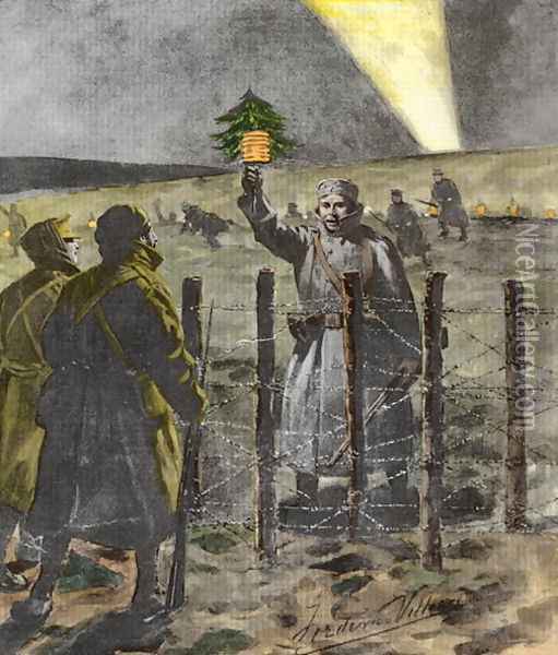 The Christmas Day Truce of 1914, published 1915 2 Oil Painting - Villiers, Frederic