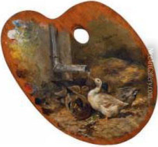 Trinkende Enten Oil Painting - Frans Van Leemputten