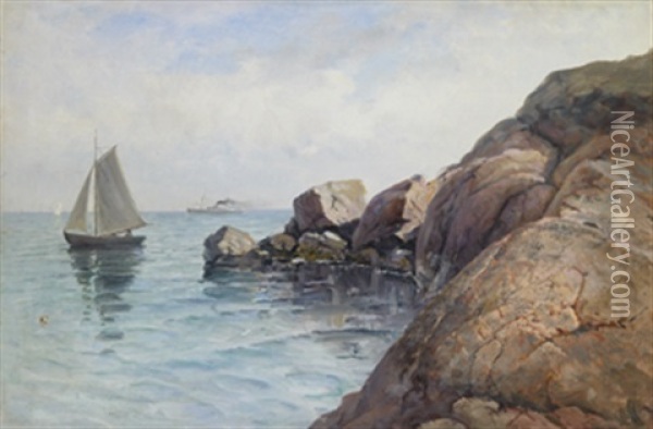 Batar Vid Klippor Oil Painting - Johan Severin Nilsson