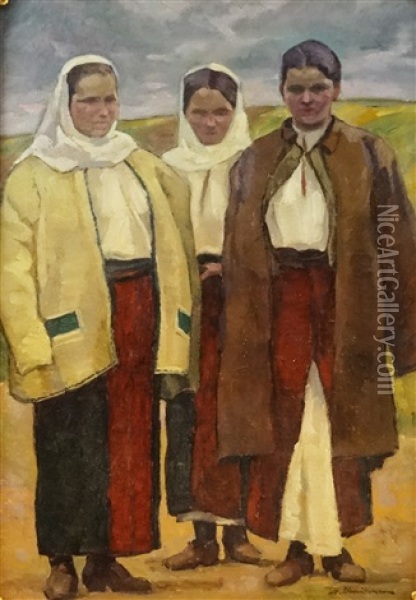 Peasants Oil Painting - Stefan Dimitrescu