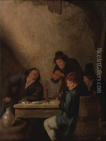 Peasants Drinking In A Tavern Oil Painting - Jan Miense Molenaer