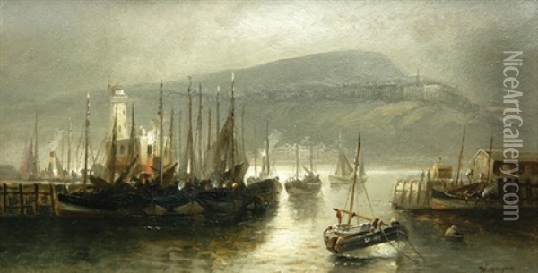 Moonlit Harbour Scene Oil Painting - Walter Linsley Meegan