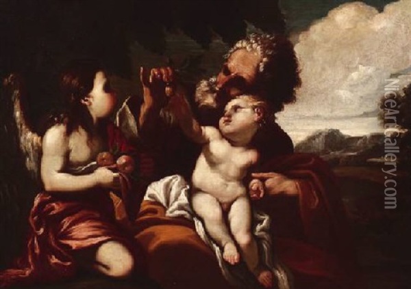 Der Heilige Joseph Mit Christusknaben Und Einem Engel Oil Painting - Mattia Preti