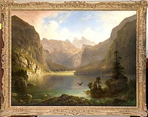 Alplandskap Oil Painting - Julius Lange