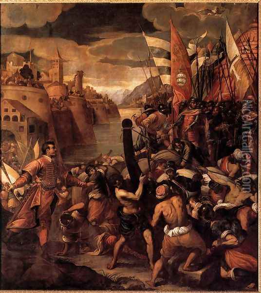 Conquest of Tyre c 1590 Oil Painting - Antonio da Vassilacchi