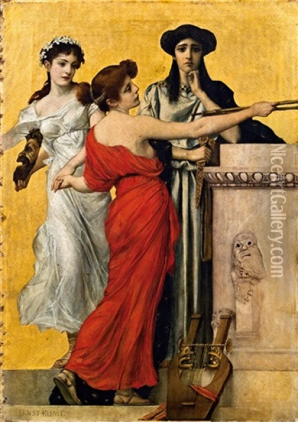 Three Muses Oil Painting - Ernst Klimt