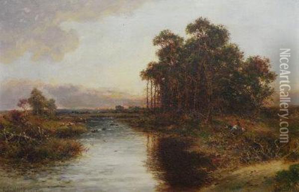 Autumn Evening On The River Severn Oil Painting - Carl Brennir
