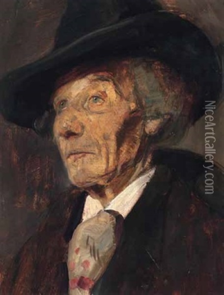Portrat Eines Herren Mit Grosem Schwarzem Hut Und Plastron Oil Painting - Wilhelm Maria Hubertus Leibl